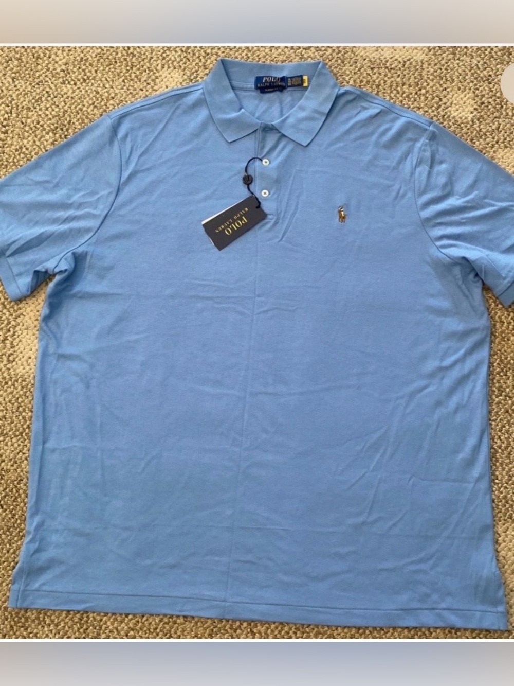 Mens Polo Ralph Lauren Short Sleeve Cotton Polo Shirt Sky Blue Size XL NWT